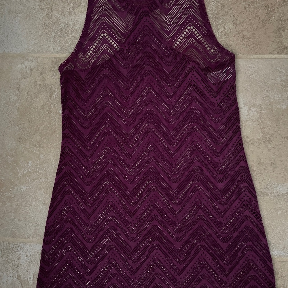 Elegant Chevron Lace Swim Coverup in Rich Purple